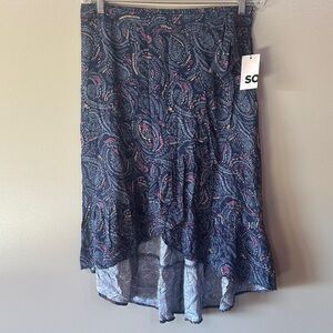 SO Women's High Low Paisley Skirt - Blue and Pink new with tags